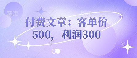 付费文章：客单价500，利润300-学小盏