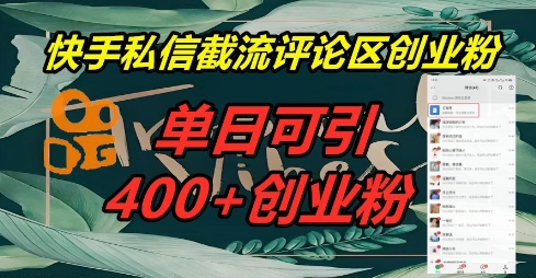 快手私信截流创业粉，一天引流400+-学小盏