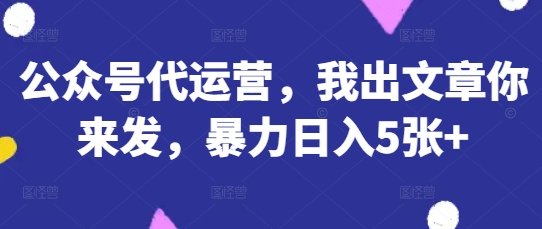 公众号代运营，我出文章你来发，暴力日入5张+【揭秘】-学小盏