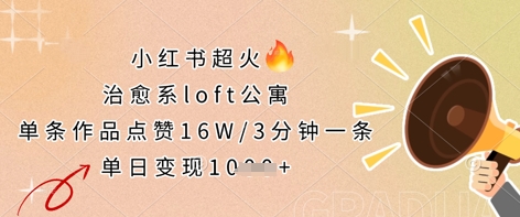小红书超火的治愈系loft公寓，单条作品点赞16W，3分钟一条，单日变现数张-学小盏